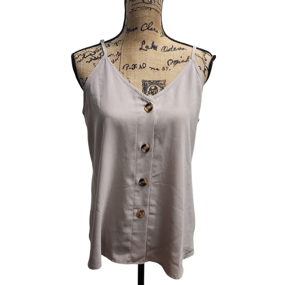 Sleeveless Button Down Cami Top Casual‎ V-Neck Blouse Tank Top Size M